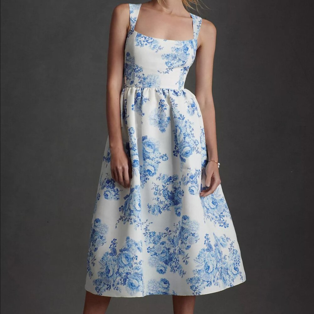 Sachin & Babi Blaine Taffeta Square-Neck Midi Dress; Size 16